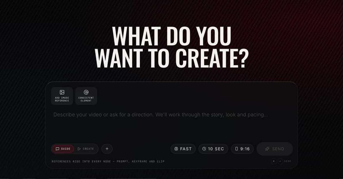 The Studio composer: "What do you want to create?" with reference and element pickers
